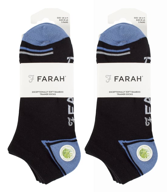 10 Pares de Calcetines de Bambú para Hombre | Farah | Striped Cushioned Ankle Socks - Negro - Image 2