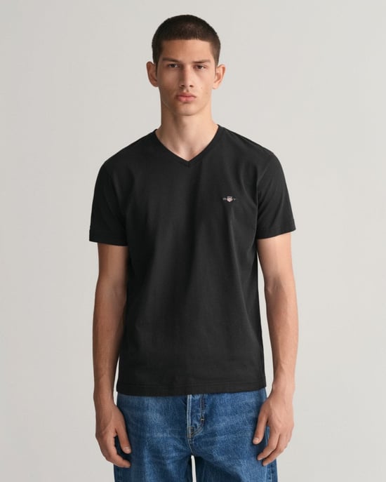 GANT Mens Slim Fit Shield V-Neck T-Shirt - Image 1