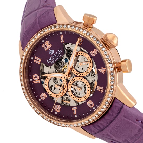 Reloj automático con esfera esqueletizada y correa de cuero Emperatriz Beatrice con día/fecha - Image 3