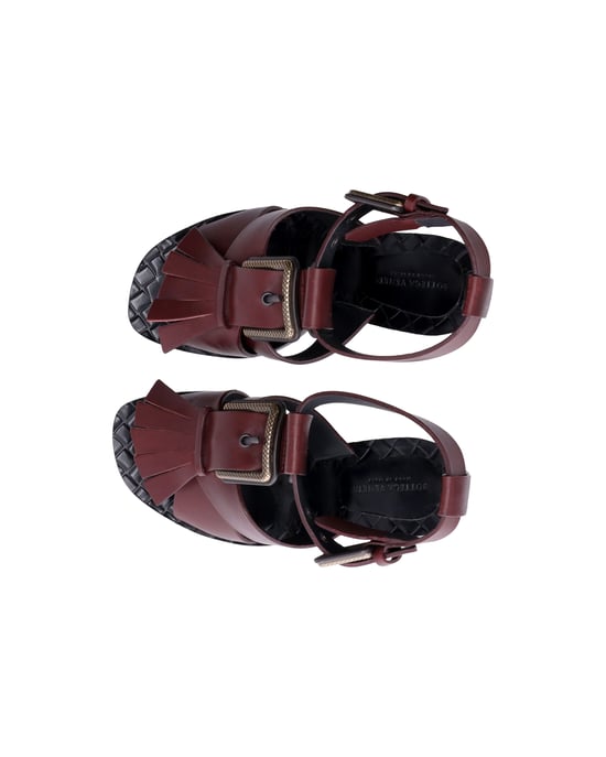 Bottega Veneta Fringe Buckle T-strap Block Heel Sandals in Maroon Leather - Image 5