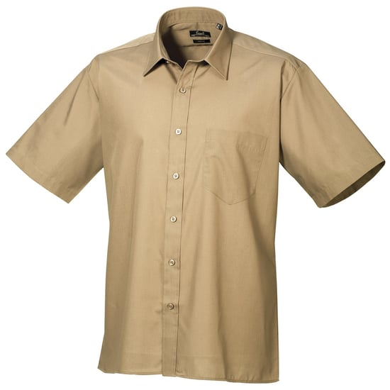 Premier Mens Short Sleeve Formal Poplin Plain Work Shirt (Khaki) - Image 1