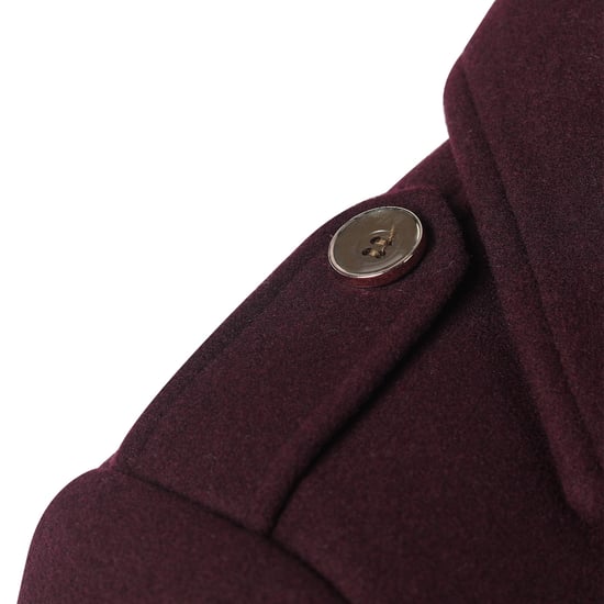 Men's Winter Thickened Solid Color Lapel Casual Wool Coat with Striped Collar Camel Burgundy