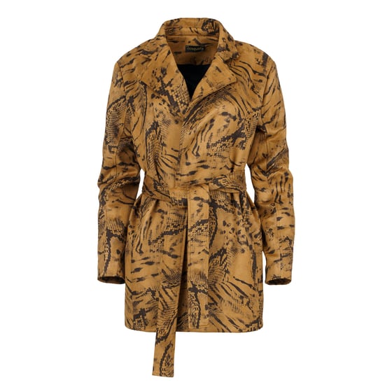 Brown Print Alcantara-Look Jacket with Belt