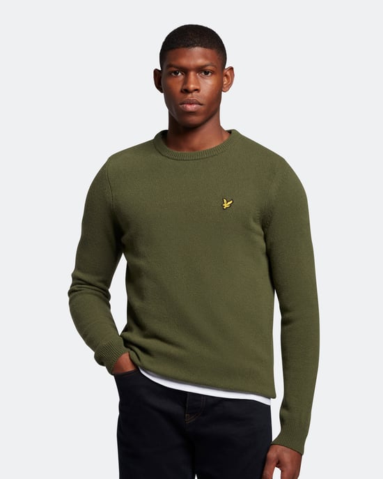 Jersey de lana de cordero de cuello redondo Lyle & Scott en oliva - Image 1