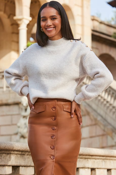 Natural Button Shoulder Detail Jumper
