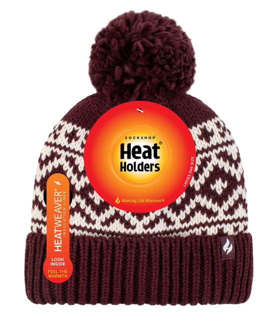 Gorro de mujer con estampado | Calentadores | Tejido de punto grueso con forro polar Heatweaver | Estilo Billingen - Vino - Image 2
