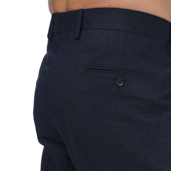 Men's Guide London Italian Cotton and Linen Blend Trousers in Navy - Image 3