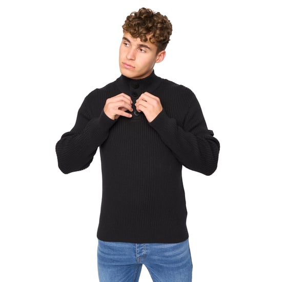 Crosshatch Mens Wellburys Chunky Knit Jumper (Black) - Image 3