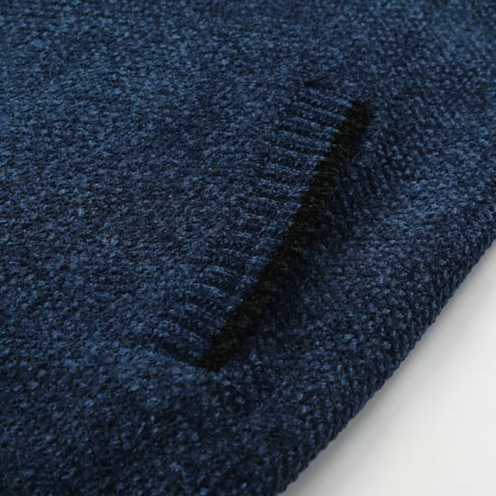 Men's Cardigan with Zip and Stand-Up Collar, Lined Chunky Knit Pullover Navy Blue - Image 6