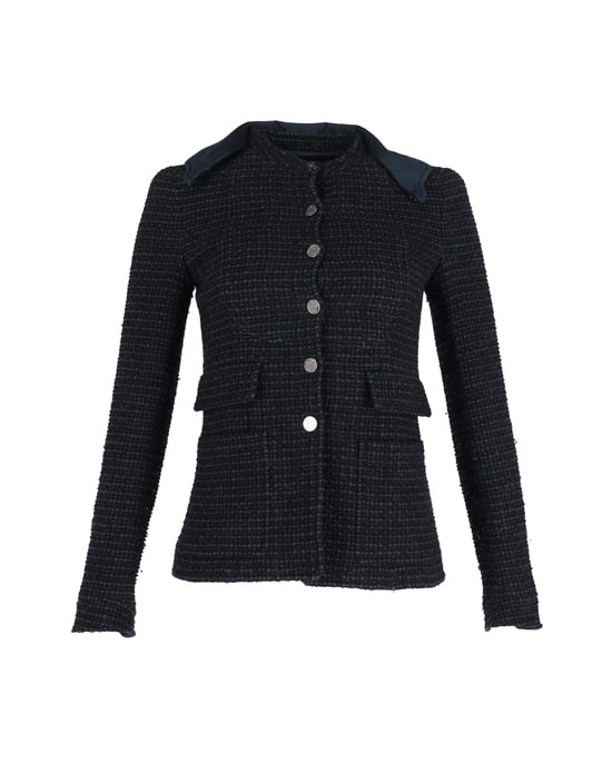 Chanel Boucle Tweed Fitted Jacket with Detachable Collar in Navy Blue Cotton - Image 1