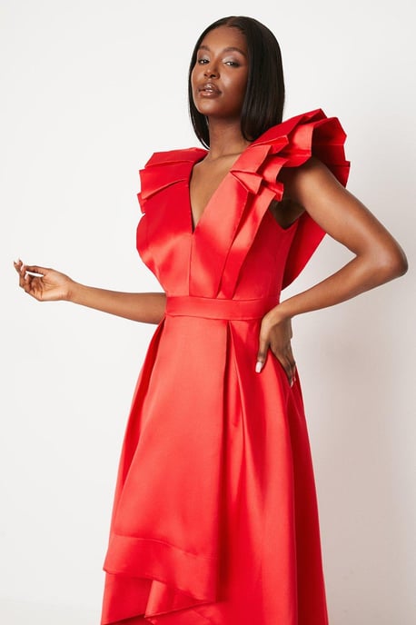 Frill Sleeve V Neck Midi Dress - Image 4