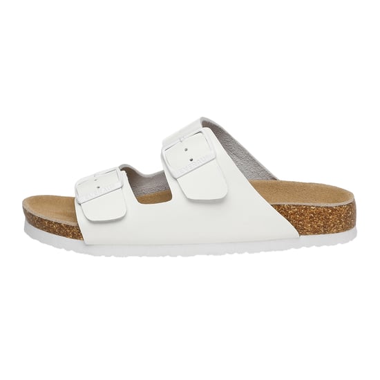 EVER AU Women Mallard Leather Twin Buckle Sandals - White Leather