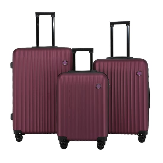Hard Shell ABS Burgundy Suitcase Set 8 Wheel Travel Case Holiday Bags