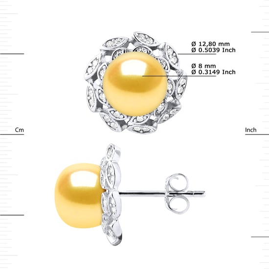 Stud Earrings FLOWER Sweet Water Beads Buttons 8-9mm Golden Silver 925 Jewelry