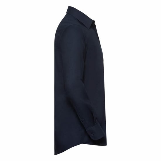 Russell Collection Mens Long Sleeve Easy Care Tailored Oxford Shirt (Bright Navy) - Image 6