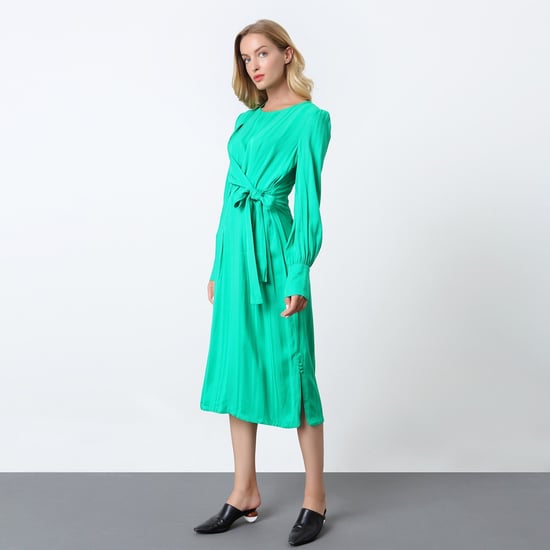 Draped dress with long sleeves and string on side - Image 3