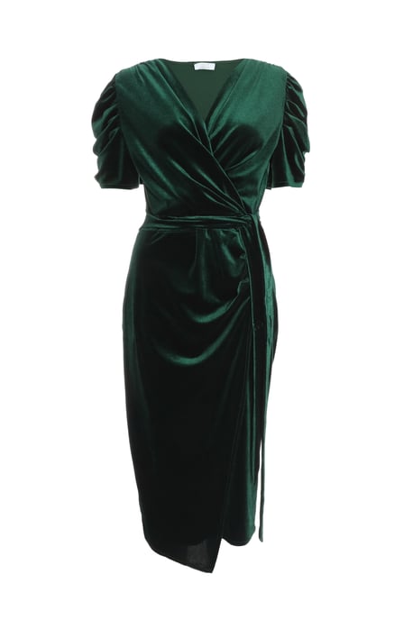 Bottle Green Velvet Wrap Midi Dress