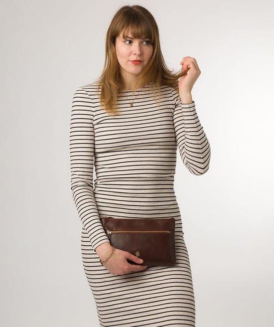 'Minnow' Conker Brown Leather Cross Body Clutch Bag