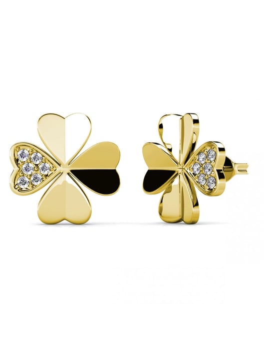 Pendientes de pétalos de trébol - Oro y cristal - Image 1
