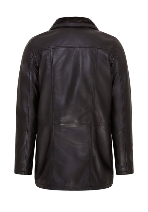 Mens Black Mid-Length Warm Leather Trench Coat - Varkaus