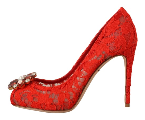 Zapatos de tacón de encaje rojo Taormina de Dolce & Gabbana con cristal para mujer - Image 4