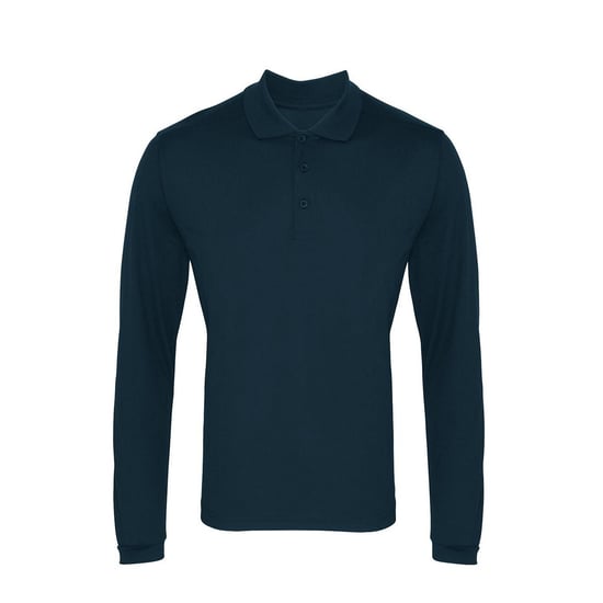 Premier Mens Coolchecker Pique Long-Sleeved Polo Shirt (Navy) - Image 1
