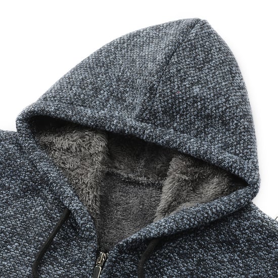 Men's Winter Transition Cardigan with Hood Lined Chunky Knit Hooded Warm Jacket Blue - Image 4