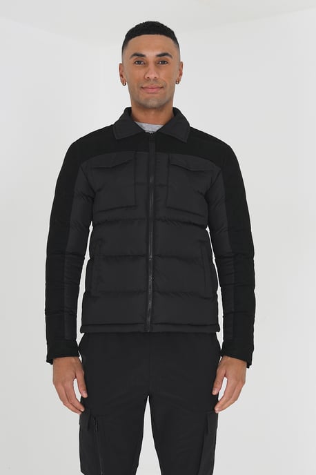 Black 'Chatburn' Padded Jacket With Faux Suede Sleeves