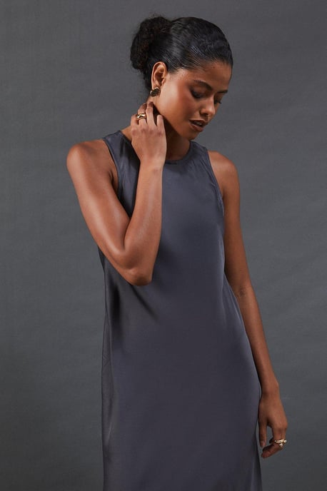 Satin Racer Neck Bias Midi Slip Dress