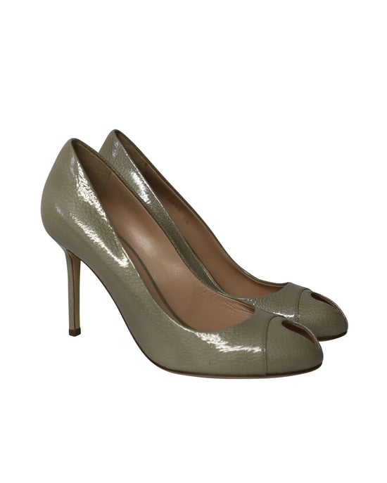Sergio Rossi Peep-Toe High Heel Pumps in Sage Green Leather - Image 3
