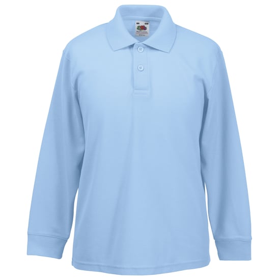 Fruit Of The Loom Childrens Long Sleeve 65/35 Pique Polo / Childrens Polo Shirts (Sky Blue) - Image 3