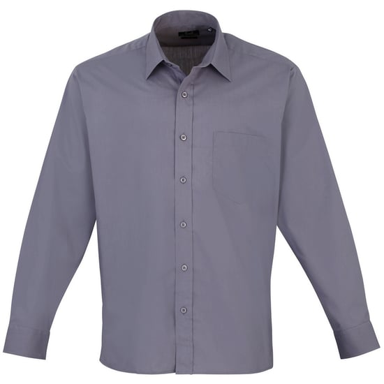 Premier Mens Premier Poplin Long-Sleeved Formal Shirt (Steel) - Image 1
