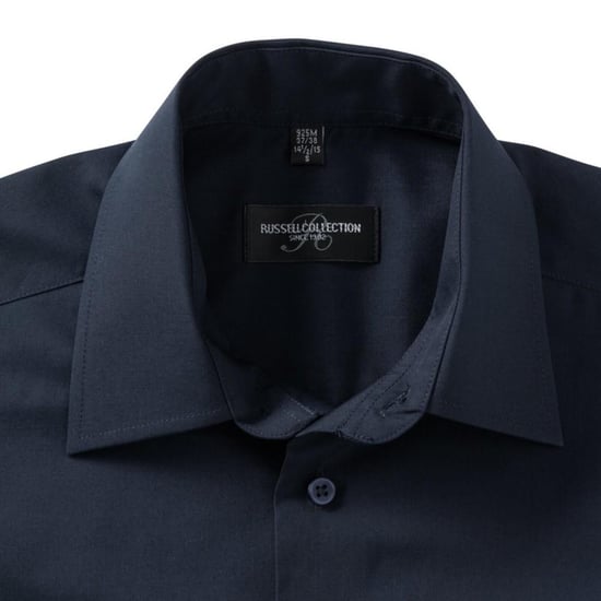 Russell Collection Mens Short Sleeve Poly-Cotton Easy Care Tailored Poplin Shirt (French Navy) - Image 4