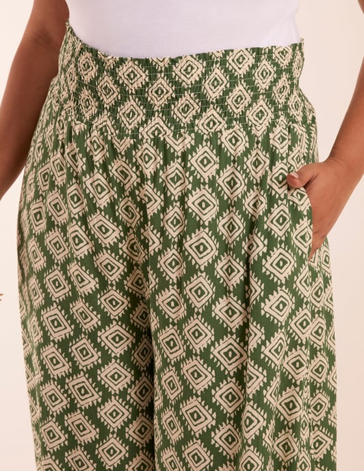 Curve Shirred Wide Leg Aztec Trouser
