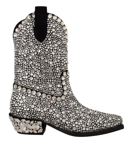 Botas de vaquera de ante negro con strass y cristales para mujer de Dolce & Gabbana - Image 1