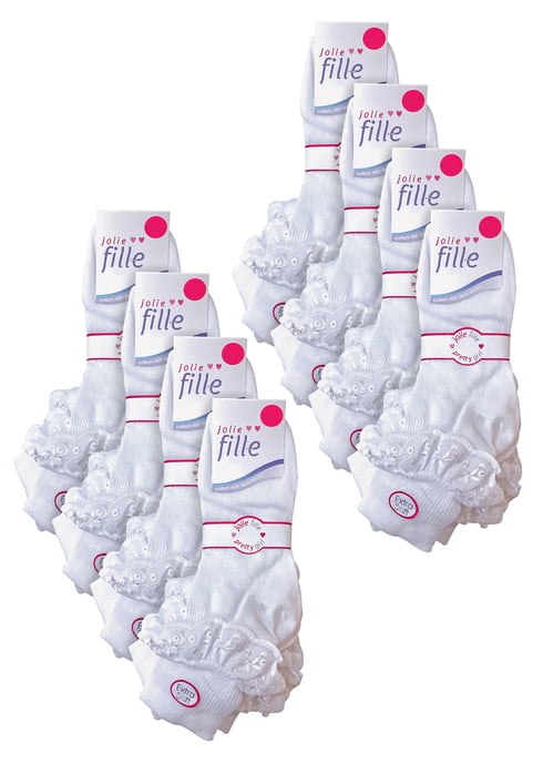 24 Pares Multipack Calcetines de Encaje para Niñas | Calcetines de Algodón Blanco con Volantes | Ideal para el Uniforme Escolar - Blanco - Image 2
