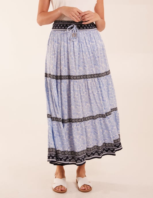 Contrast Printed Tiered Skirt