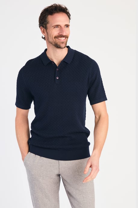 Dark Navy Cotton Short Sleeve Button-Up Polo Shirt