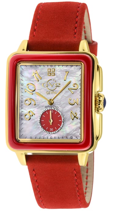 GV2 Bari Red Enamel 9261 Swiss Quartz Diamond Italian Red Suede Leather Watch