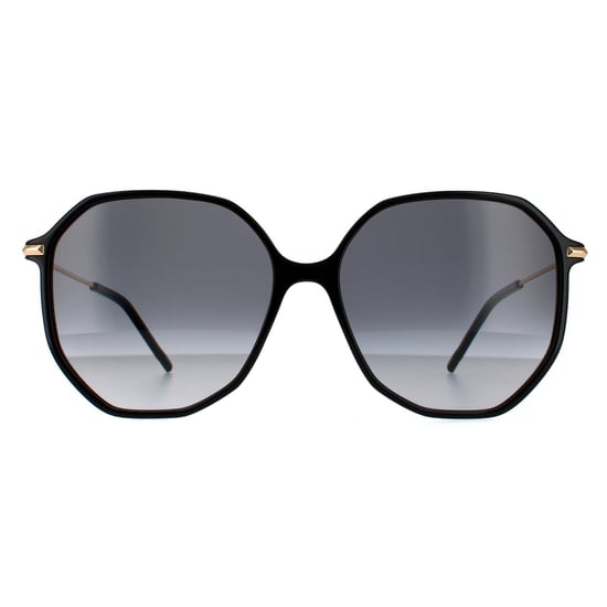 Gafas de sol redondas para mujer Hugo Boss en negro, dorado y gris oscuro con degradado. - Image 1