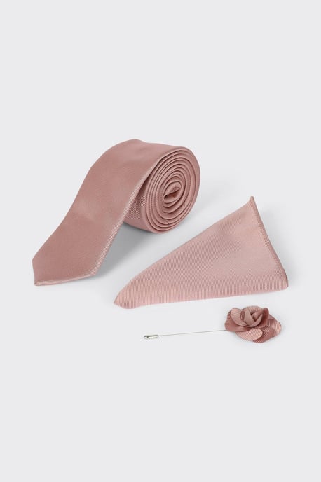 Wedding Plain Tie Set With Matching Lapel Pin - Image 2