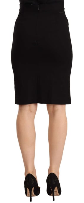 Falda de corte lápiz negro de cintura alta de viscosa para mujer GF Ferre, hasta la rodilla - Image 3