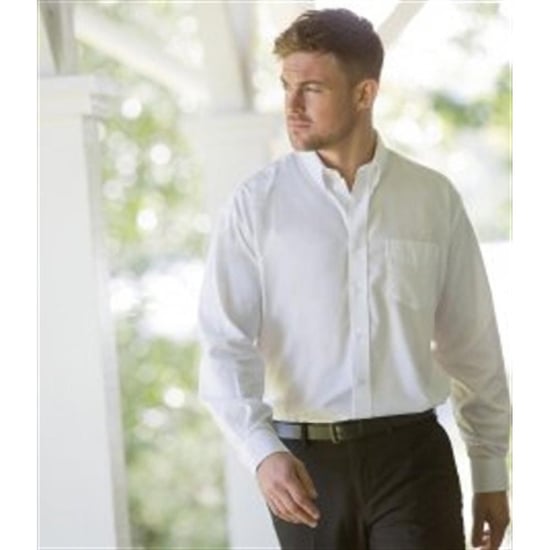 Russell Collection Mens Long Sleeve Easy Care Oxford Shirt (White) - Image 3