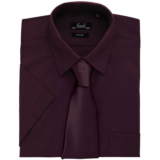 Premier Mens Short Sleeve Formal Poplin Plain Work Shirt (Aubergine) - Image 2