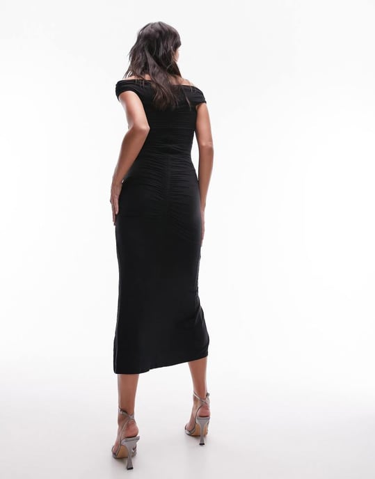 Topshop jersey ruched front midi dress in black