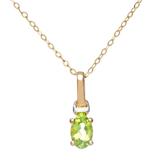 9ct Yellow and White Gold Ladies Peridot Birth Stone Pendant + 16" Yellow Gold Trace Chain