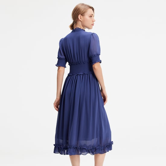 Chiffon dress with smocks and small ruffles - Image 4
