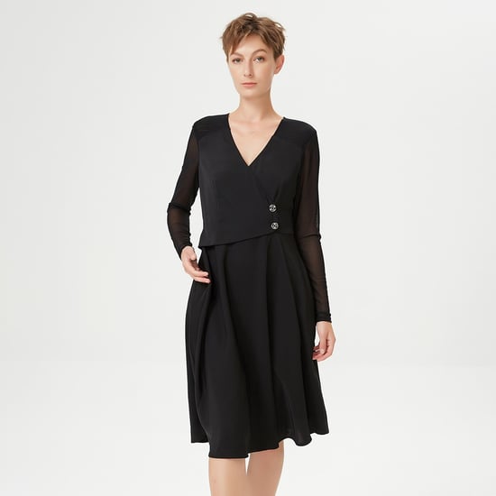 Skater cross-heart dress and stretch tulle sleeves - Image 2