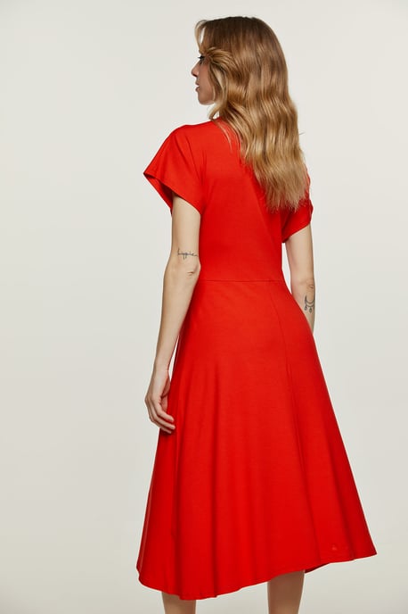 Red Knot Detail Midi Dress