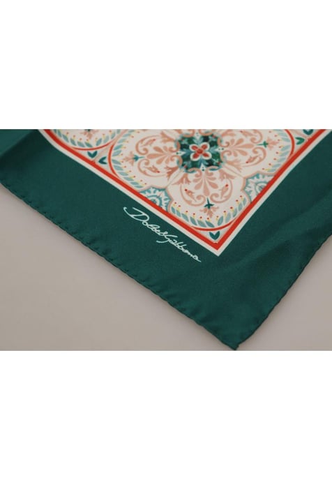 Dolce & Gabbana Men's Green Patterned Square Handkerchief Scarf